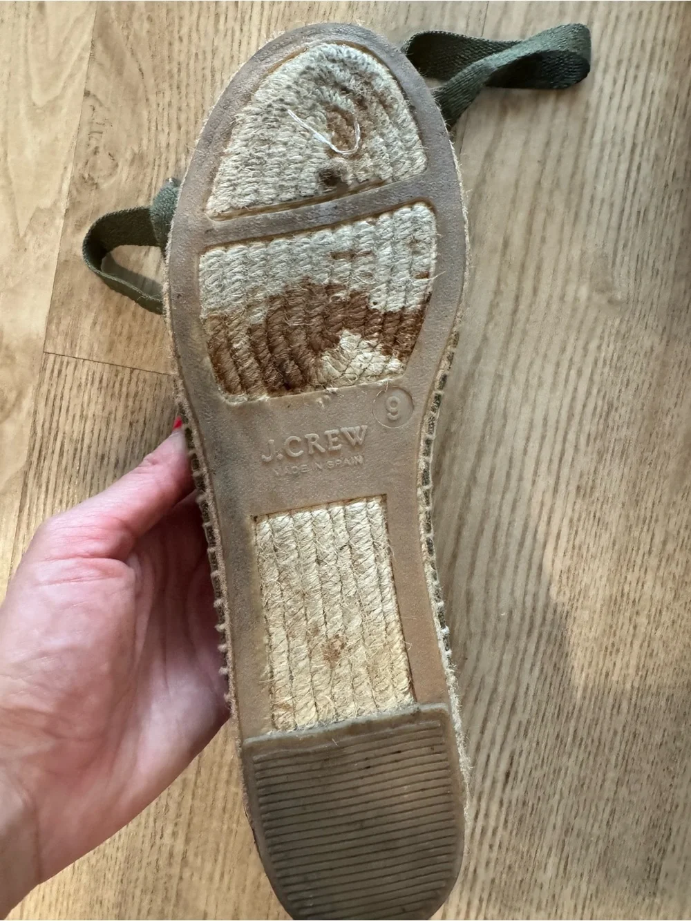 J. Crew Olive Green  Canvas Espadrille Lace-Up Flats with Jute Sole Size 9